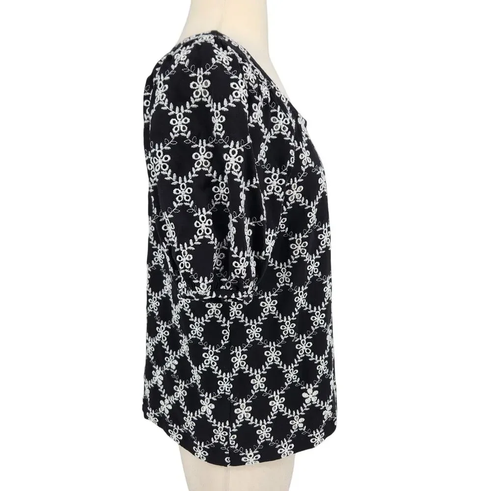 LOFT Eyelet Lace Puff Sleeve Blouse